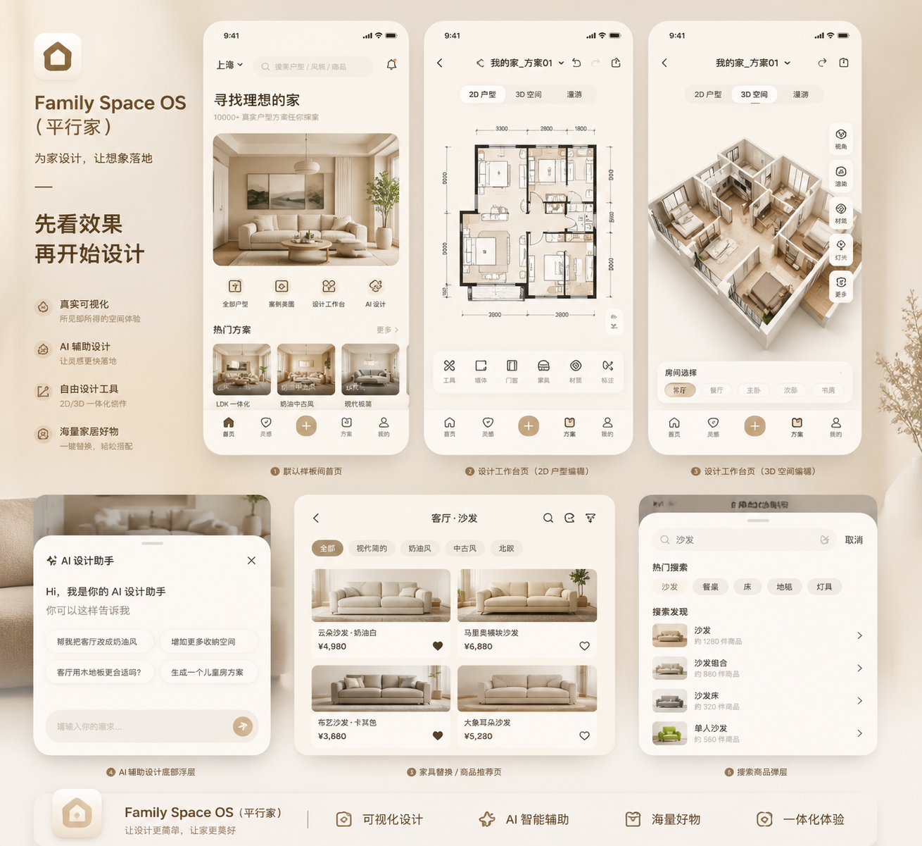 平行家 App 多页面 UI 总览